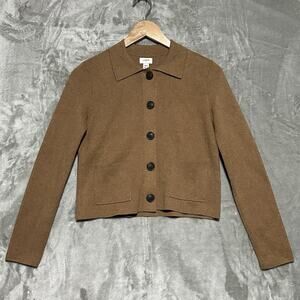 NWT J Crew Factory Polo Cardigan Sweater Petite Womens XXS Heather Camel Brown